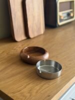 Small Wooden Ashtray with Stainless Steel Insert - Image 2