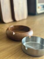 Small Wooden Ashtray with Stainless Steel Insert - Image 3
