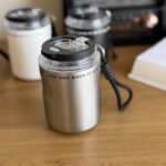 Stainless Steel Insulated Travel Mug with Lid & Carry Strap – 260 ml